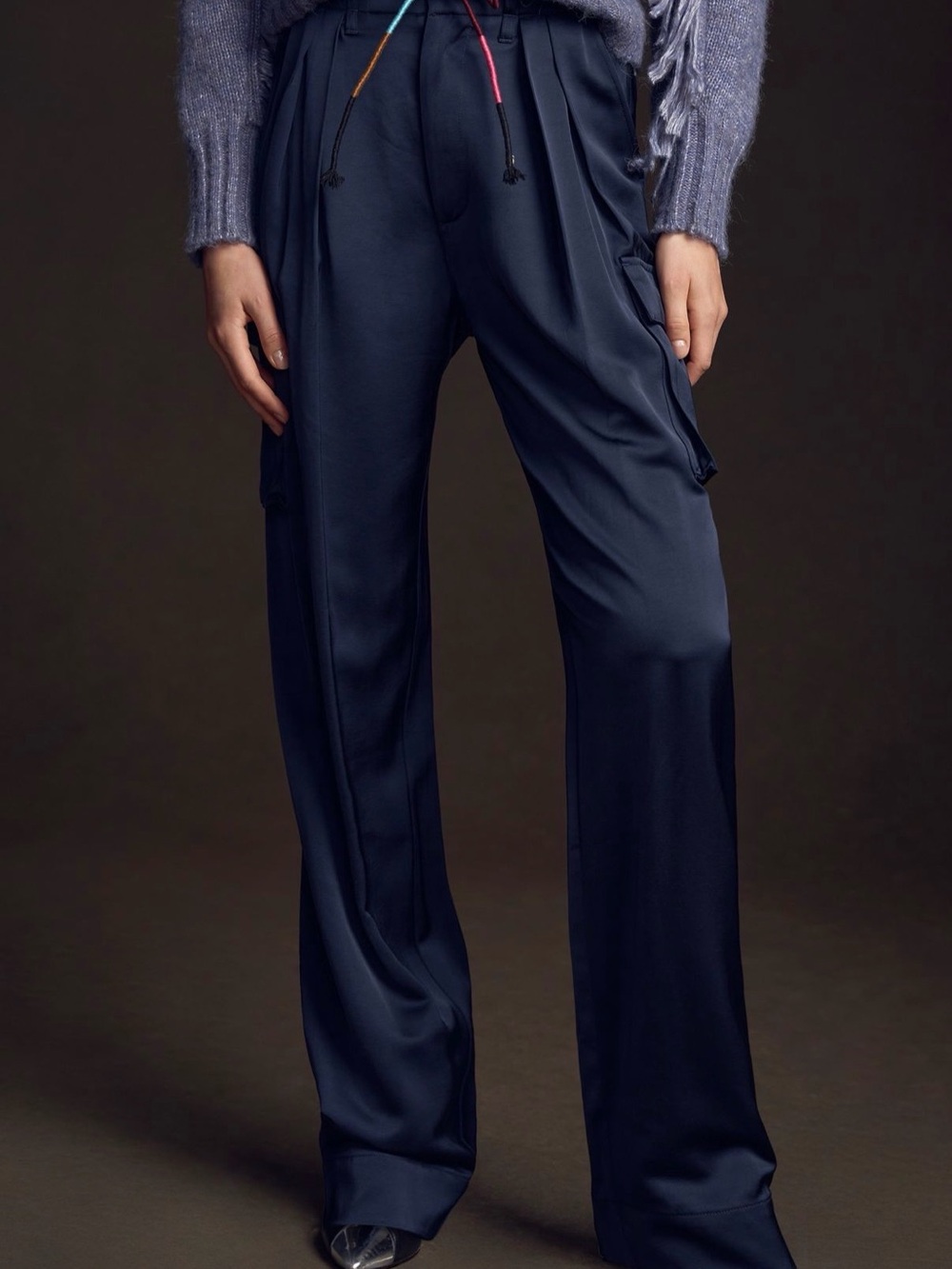 Scotch & Soda Dark Navy Satin Pleat Trousers